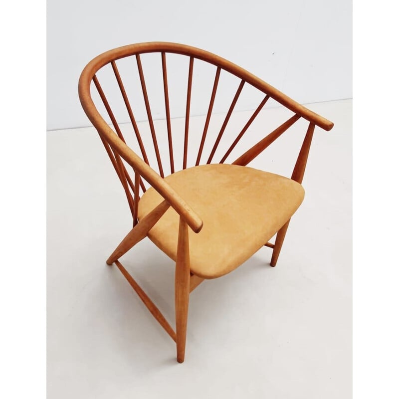 Vintage houten fauteuil model "Plume de soleil" van Sonna Rosen voor Nassjo Stolfabrik, Zweden 1948
