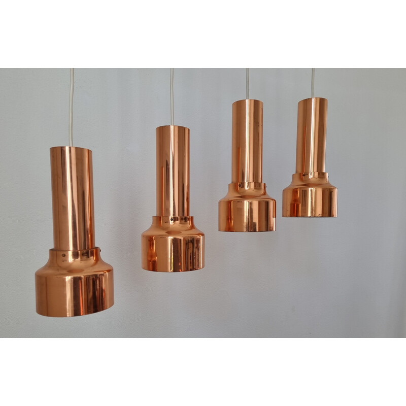 Set of 4 mid century copper pendant lamps, Denmark 1970s