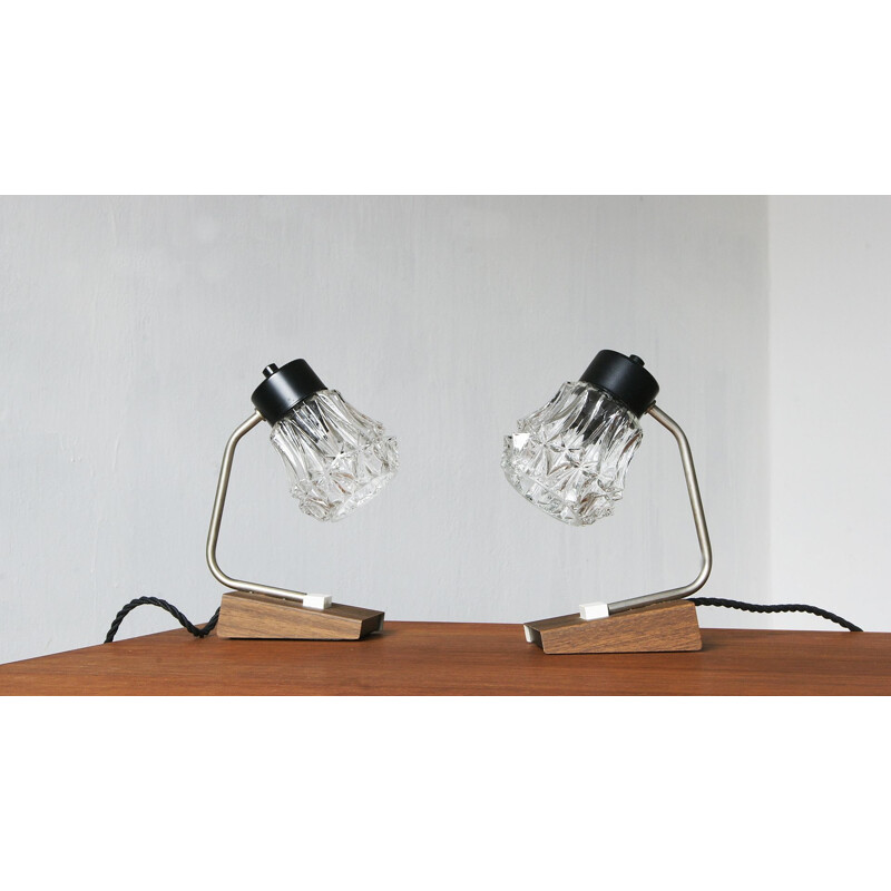 Pair of mid-century wood and metal table lamps, 1970s