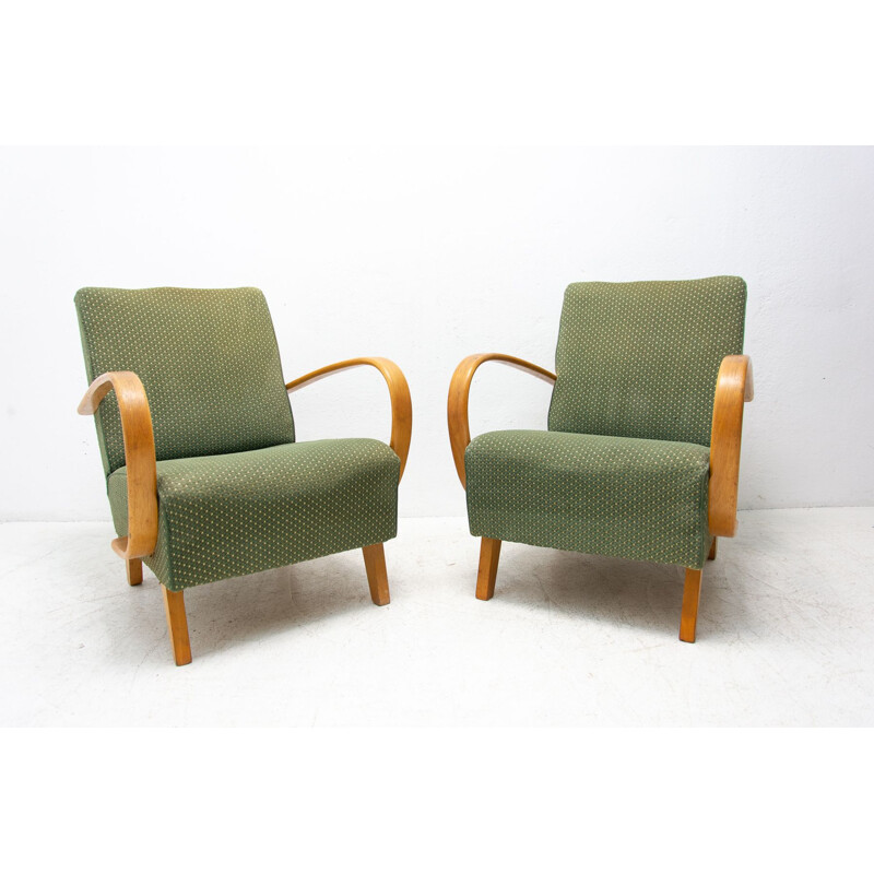 Paar vintage gebogen houten fauteuils van Jindřich Halabala voor Up Závody, 1950