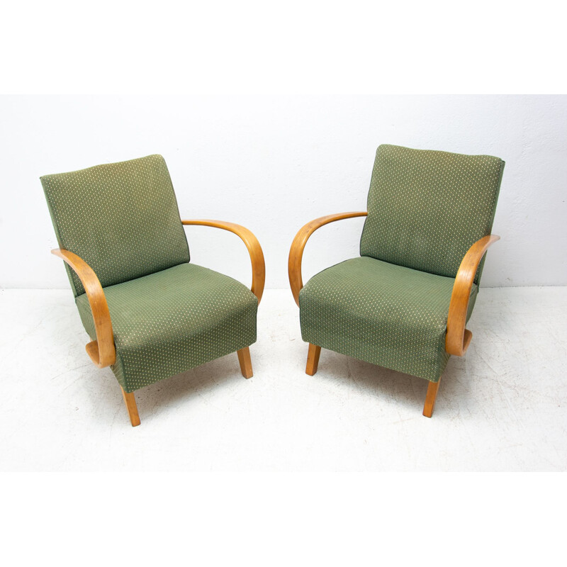 Paar vintage gebogen houten fauteuils van Jindřich Halabala voor Up Závody, 1950