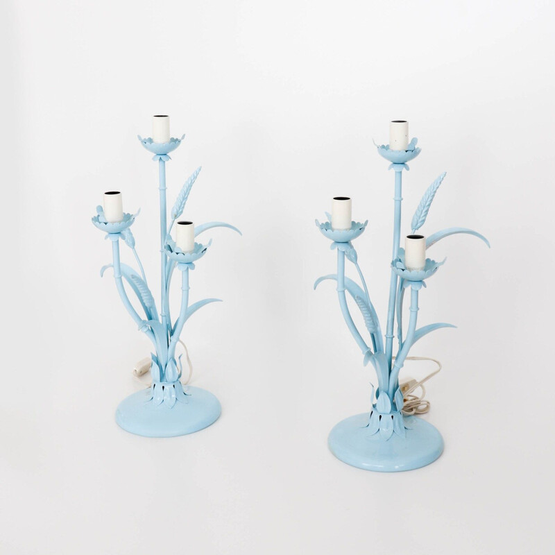 Pair of vintage table lamps "blue Sheaf of Wheat" by Hans Kögl, Italy 1980