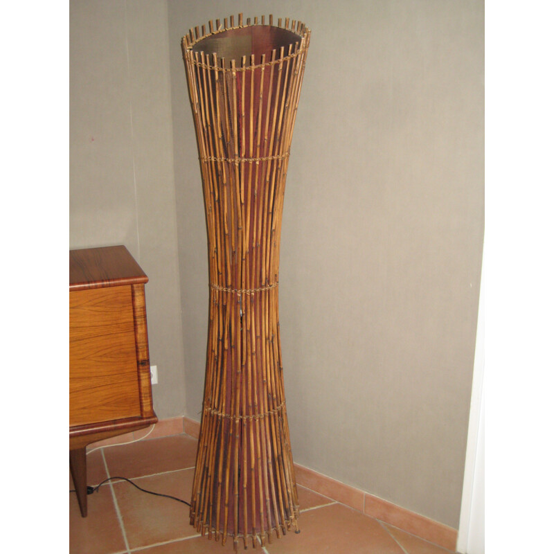 Floor lamp of diabolo shape in bamboo - 1970s