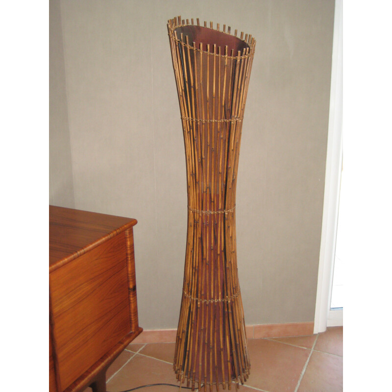 Floor lamp of diabolo shape in bamboo - 1970s