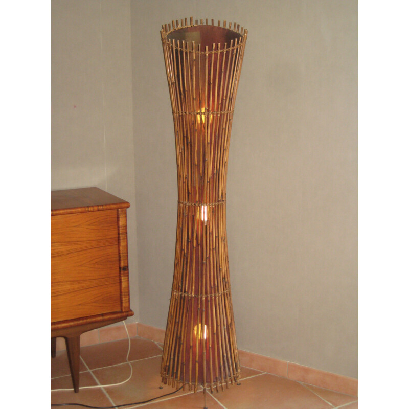 Floor lamp of diabolo shape in bamboo - 1970s