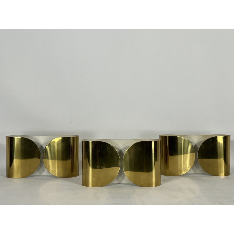 Set of 3 vintage solid brass Foglio wall lamps by Tobia Scarpa for Flos, Italy 1966