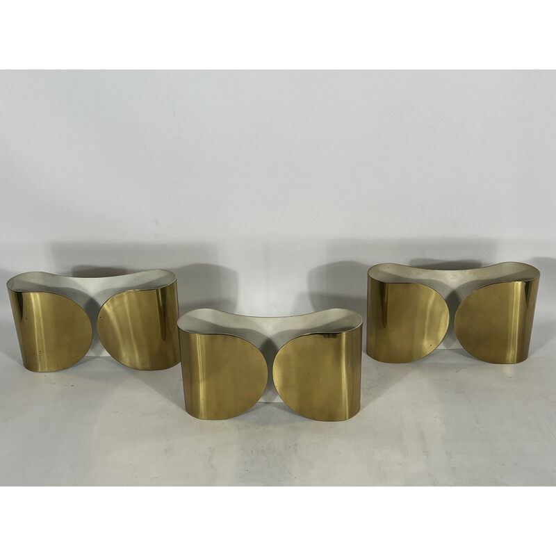 Set of 3 vintage solid brass Foglio wall lamps by Tobia Scarpa for Flos, Italy 1966