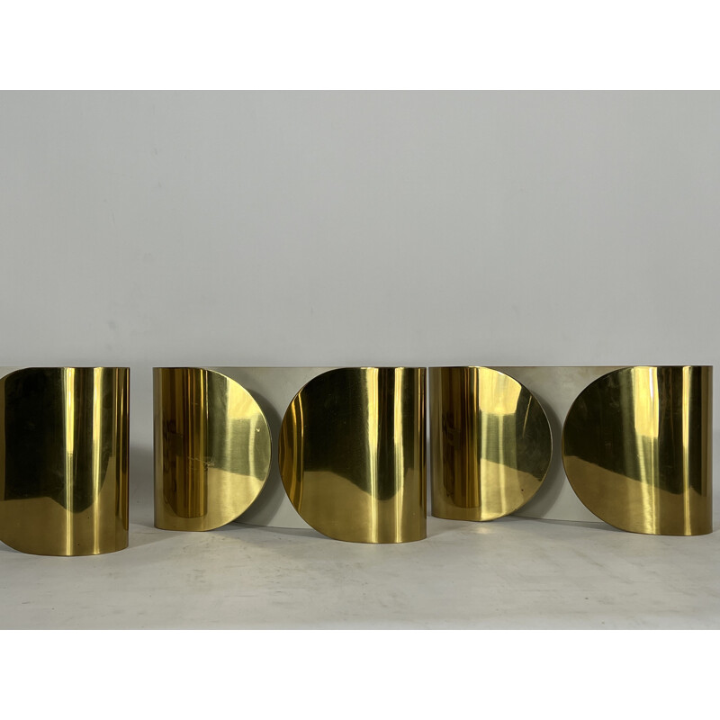 Set of 3 vintage solid brass Foglio wall lamps by Tobia Scarpa for Flos, Italy 1966