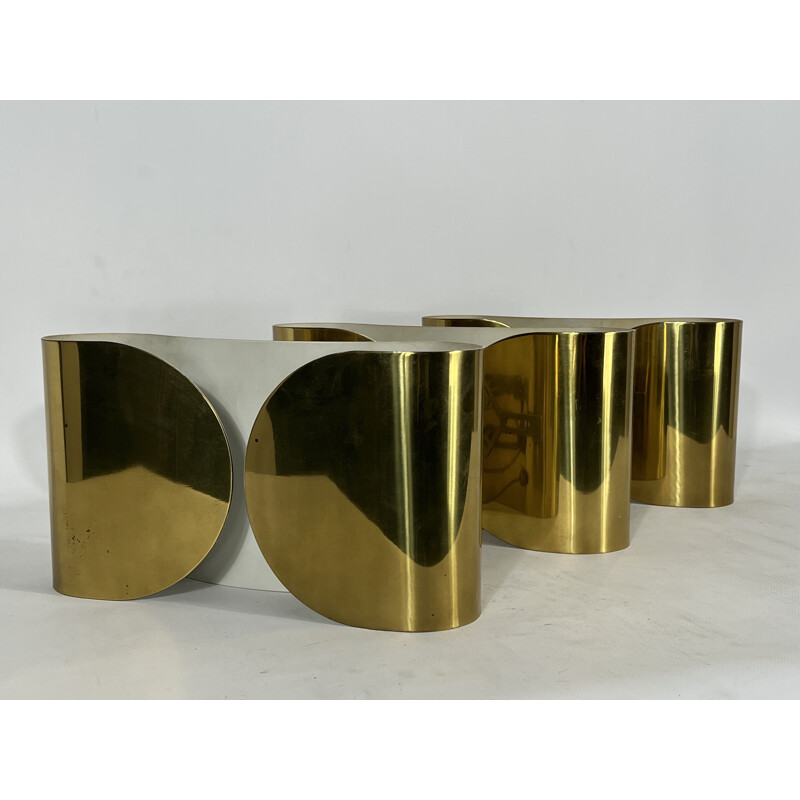 Set of 3 vintage solid brass Foglio wall lamps by Tobia Scarpa for Flos, Italy 1966