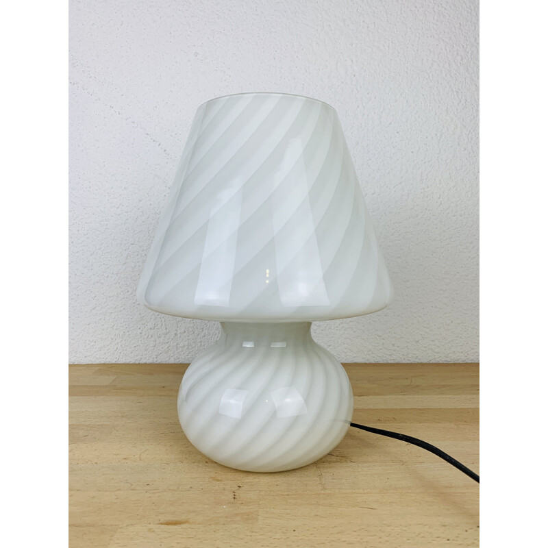 Vintage white Murano glass mushroom lamp, 1970