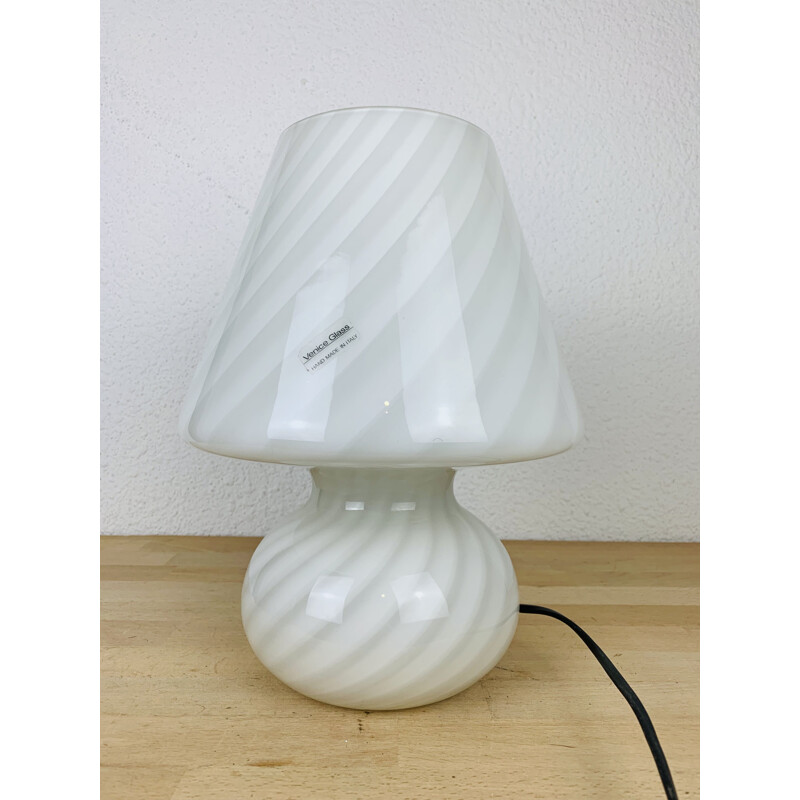 Lampe champignon vintage en verre de Murano blanche, 1970