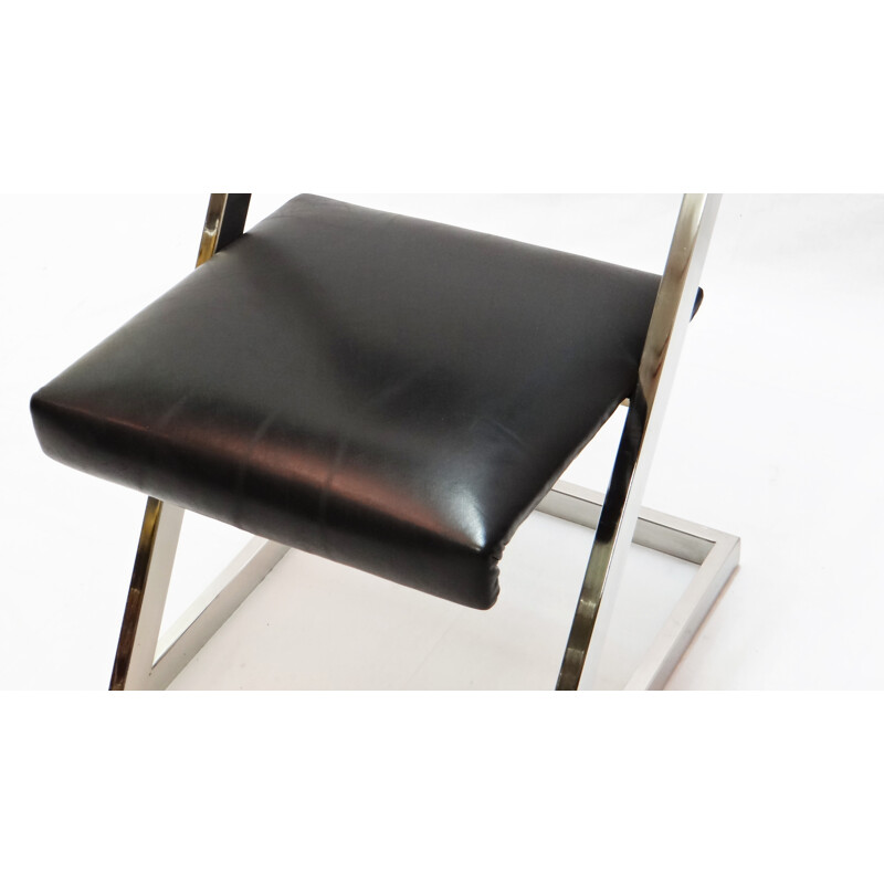 Set of 6 "Z-chair" chairs in black leather and chromed metal - 1970s