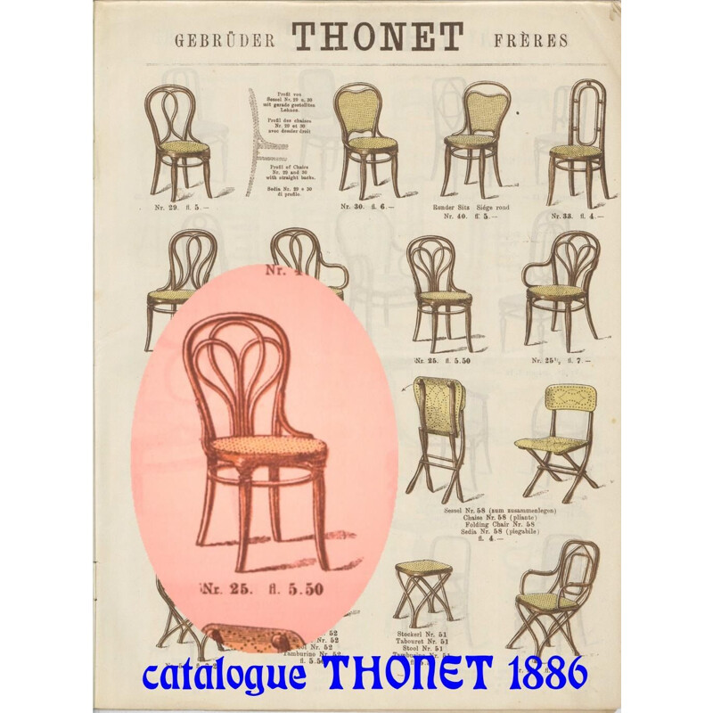 Chaise vintage Thonet N 25 en canne, 1890