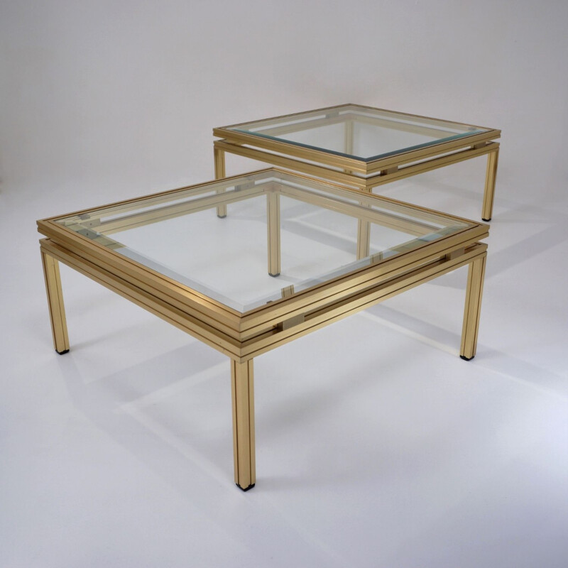 Pair of vintage side tables in gilt metal by Pierre Vandel, 1970s