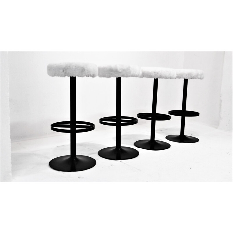 Set of 4 bar stools in steel and wool - 1960s