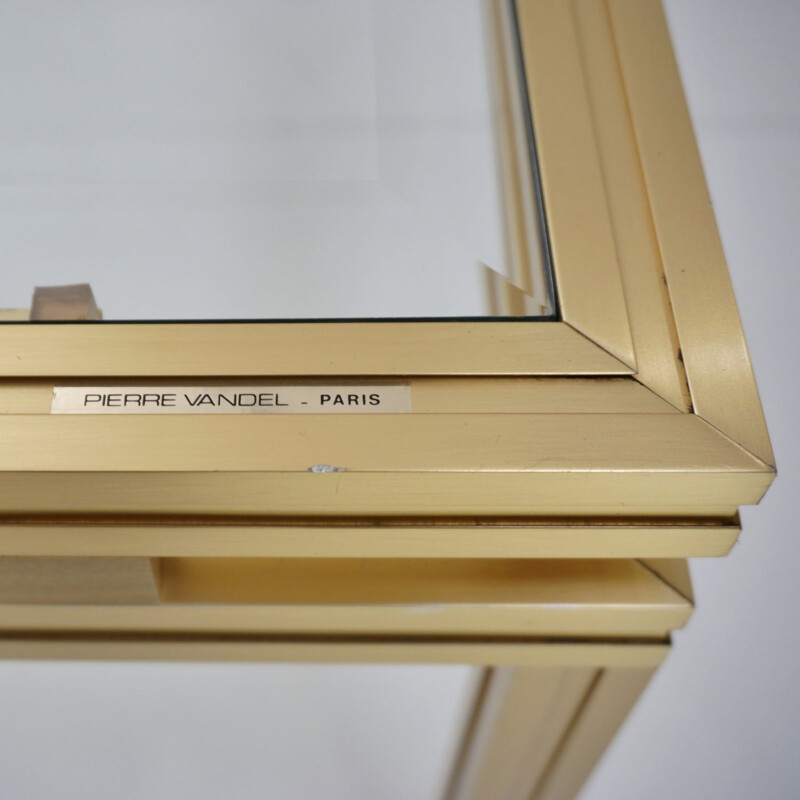Pair of vintage side tables in gilt metal by Pierre Vandel, 1970s