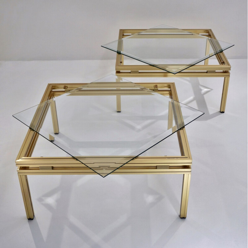 Pair of vintage side tables in gilt metal by Pierre Vandel, 1970s