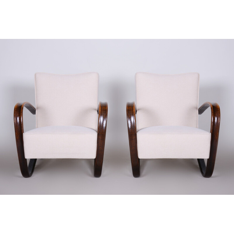 Paar vintage witte fauteuils van Halabala voor Up Zavody, Tsjechoslowakije 1930
