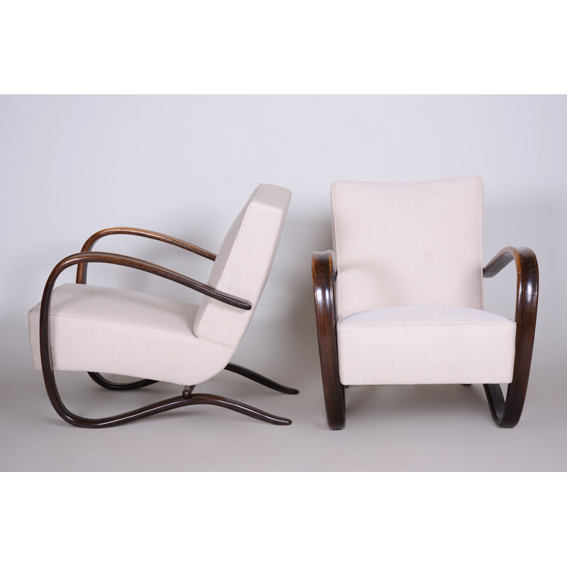 Paar vintage witte fauteuils van Halabala voor Up Zavody, Tsjechoslowakije 1930
