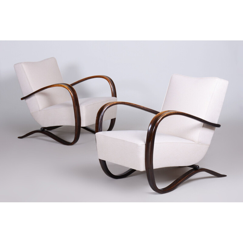 Pair of vintage white armchairs by Halabala for Up Zavody, Czechoslovakia 1930