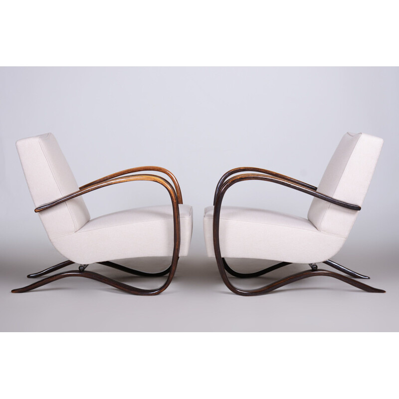 Pair of vintage white armchairs by Halabala for Up Zavody, Czechoslovakia 1930