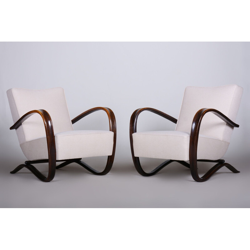 Pair of vintage white armchairs by Halabala for Up Zavody, Czechoslovakia 1930