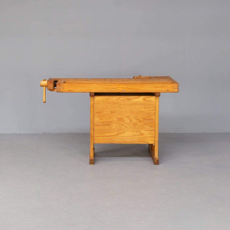 Vintage wooden workbench with drawers and one door by Sjoberg, 1950s