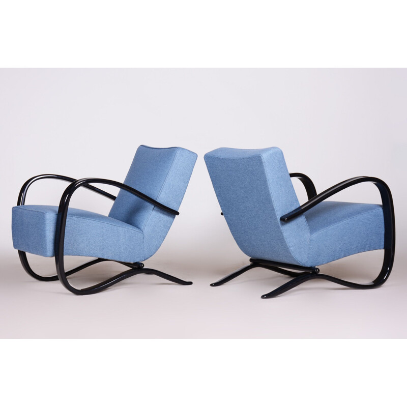 Pair of vintage blue armchairs by Halabala for Up Zavody, Czechoslovakia 1930