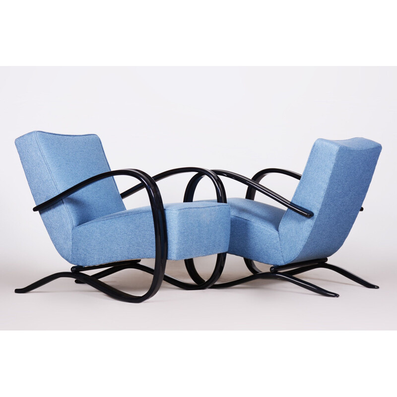 Pair of vintage blue armchairs by Halabala for Up Zavody, Czechoslovakia 1930