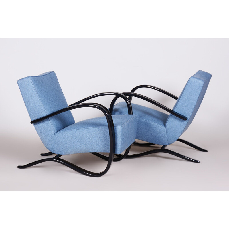 Pair of vintage blue armchairs by Halabala for Up Zavody, Czechoslovakia 1930