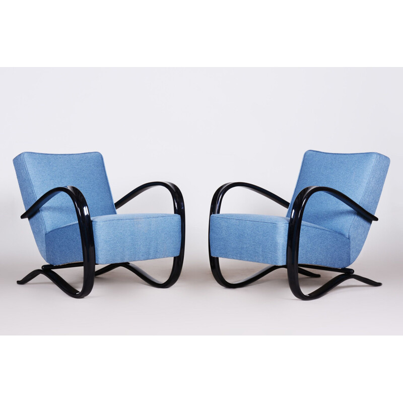 Pair of vintage blue armchairs by Halabala for Up Zavody, Czechoslovakia 1930