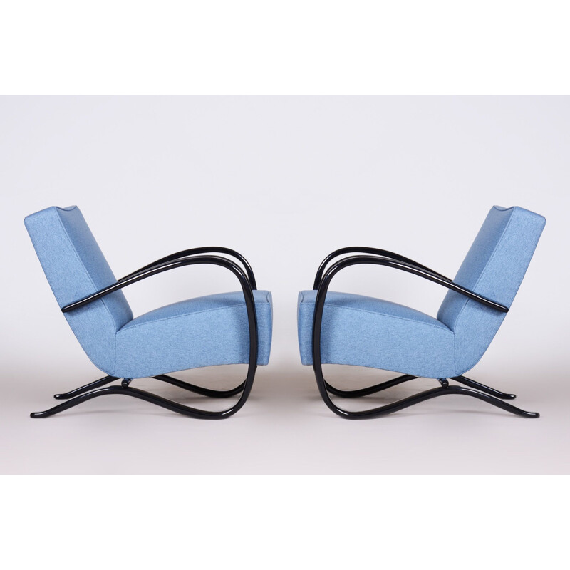Paar vintage blauwe fauteuils van Halabala voor Up Zavody, Tsjechoslowakije 1930