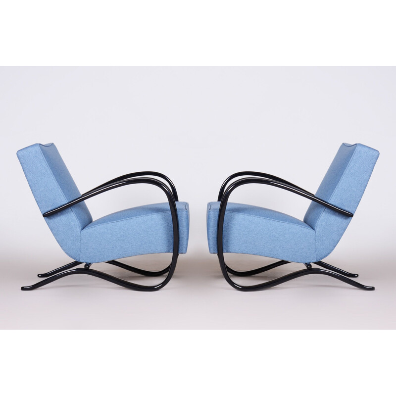 Pair of vintage blue armchairs by Halabala for Up Zavody, Czechoslovakia 1930