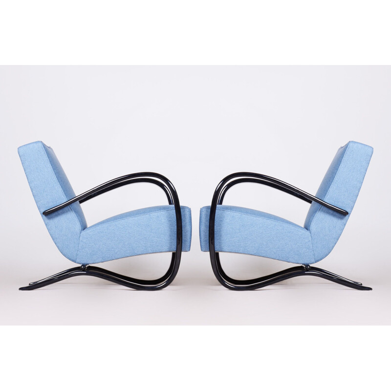 Pareja de sillones azules vintage de Halabala para Up Zavody, Checoslovaquia 1930