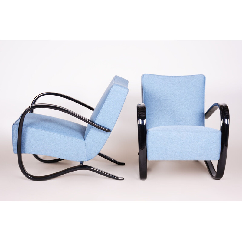 Paar vintage blauwe fauteuils van Halabala voor Up Zavody, Tsjechoslowakije 1930