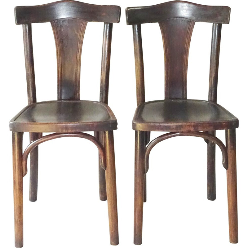 Pair of vintage Art Deco chairs Thonet N 217 with wooden seat