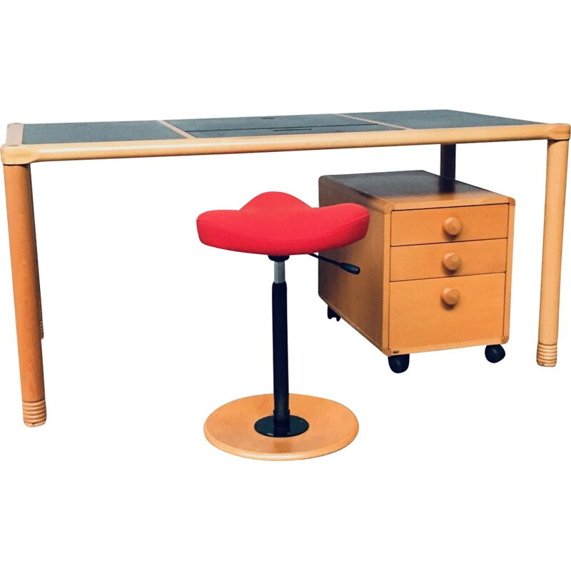 Scandinavian ergonomic desk and stool by Stokke, Norway 1980