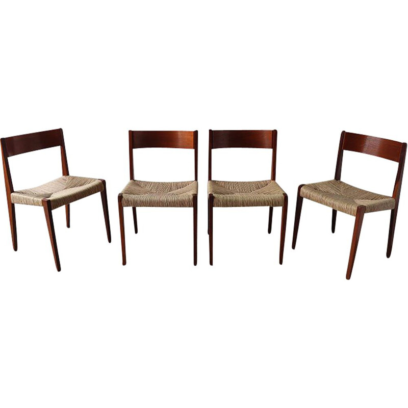 Set van 4 Scandinavische vintage teakhouten stoelen van Poul Cadovius, 1960
