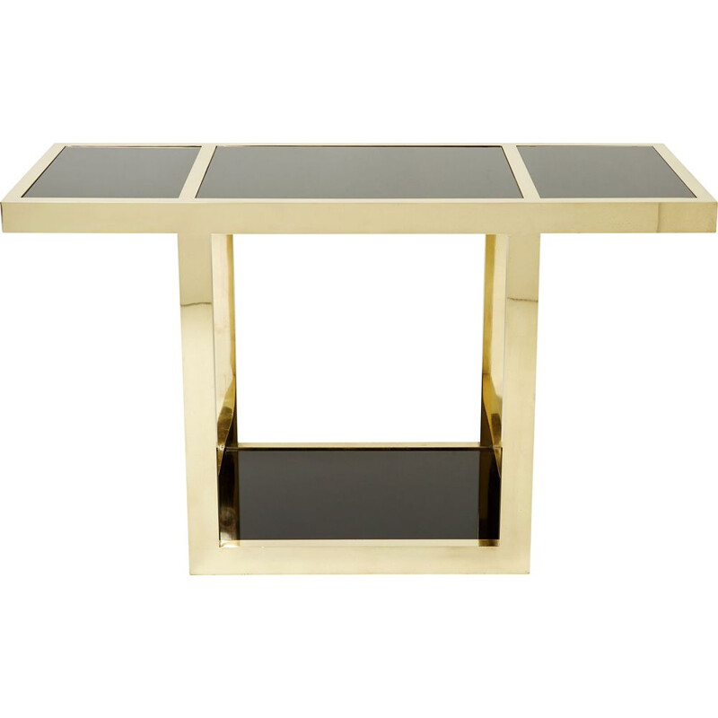 Vintage console "Puzzle" in brass and black opaline glass by Gabriella Crespi, 1973