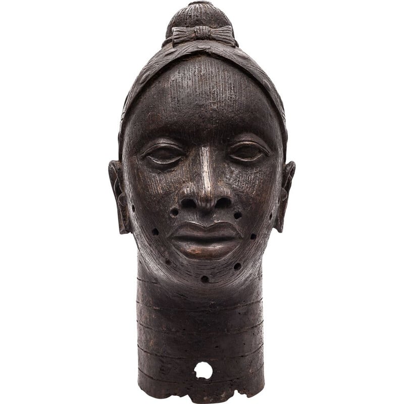 Vintage bronze head from Benin, 1950