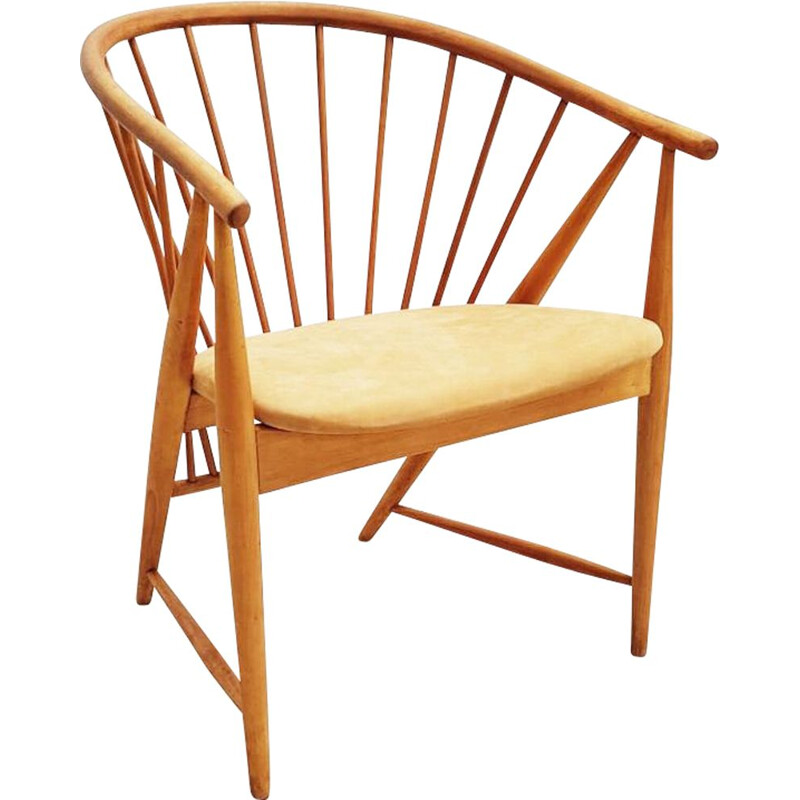 Fauteuil vintage en bois modèle "Plume de soleil" par Sonna Rosen pour Nassjo Stolfabrik, Suède 1948