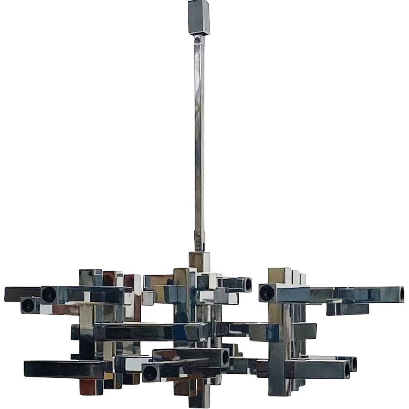 Mid-century graphic chromed chandelier by Gaetano Sciolari, Italy 1970s