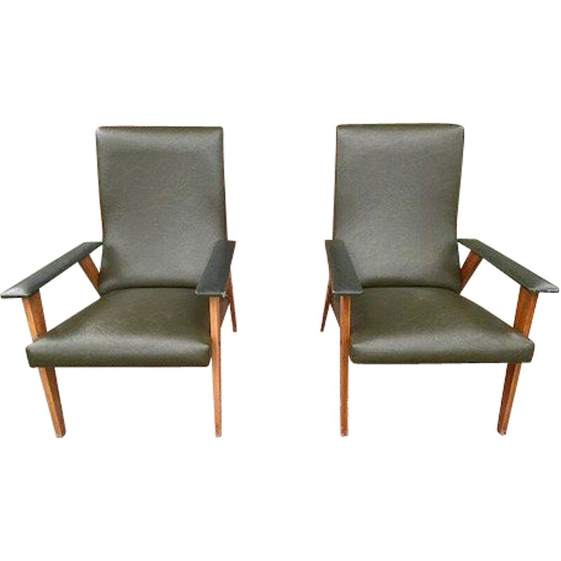 Paire de fauteuils vintage - simili cuir 1960