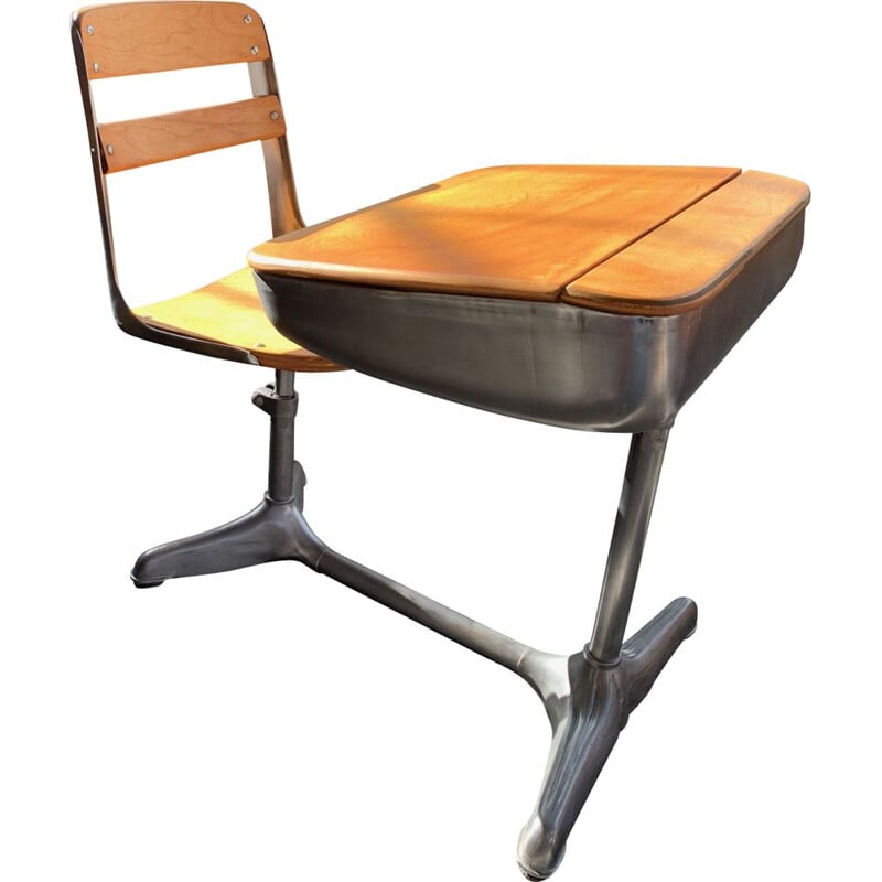 Vintage beech wood school table by Seating Co, USA 1940