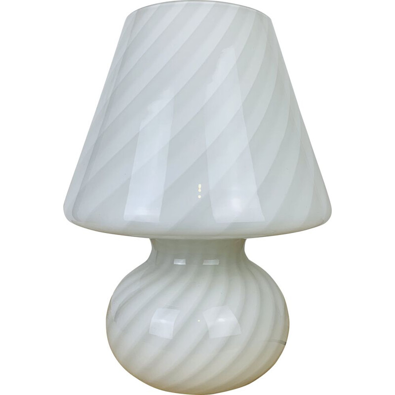 Lampe champignon vintage en verre de Murano blanche, 1970