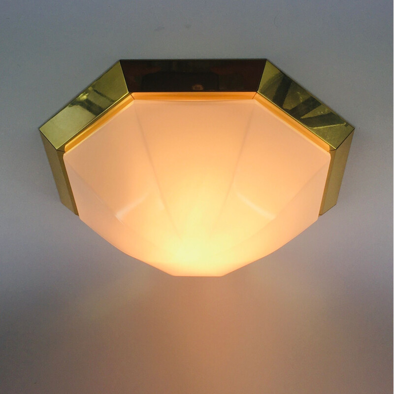 Vintage glazen plafondlamp uit Limburg, Duitsland 1970