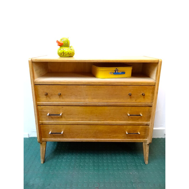 Commode en placage bois, pieds compas - 1950