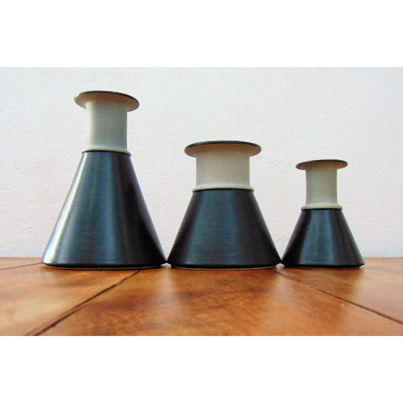 Set bestehend aus 3 Vintage Keramik Stufenvasen von Franco Bucci