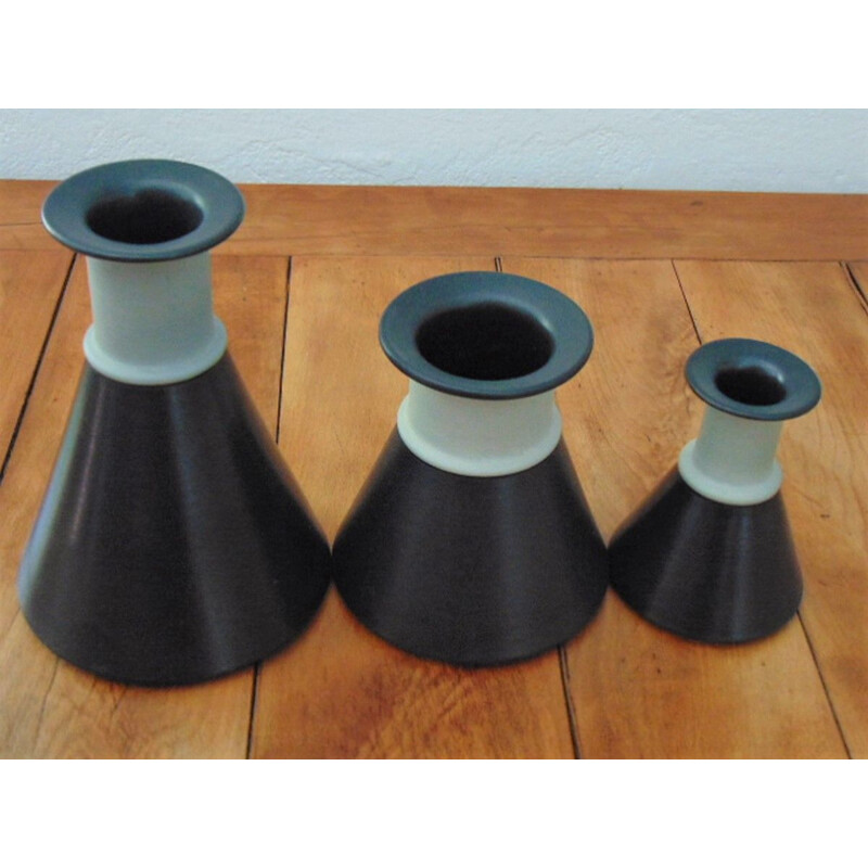 Ensemble de 3 vases vintage en céramique à gradins par Franco Bucci