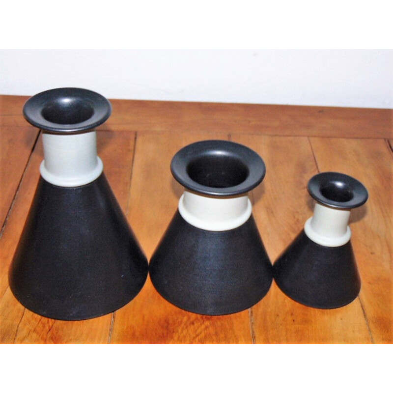 Ensemble de 3 vases vintage en céramique à gradins par Franco Bucci